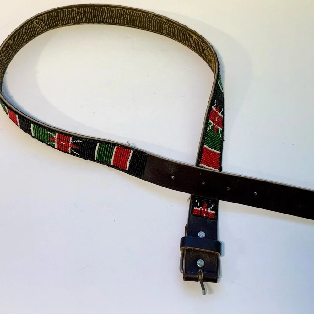 🇰🇪 Handmade Maasai Beaded Leather Belt – Kenyan Flag Design